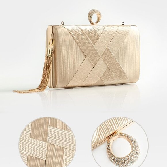 Clutch Purses for Women - Evening Bag Tassel Pendant Clutch for Bride Party Prom - Picture 2 of 7